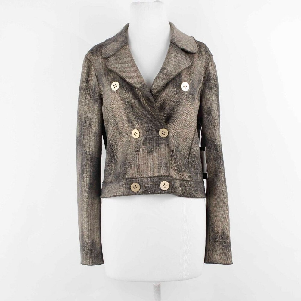 Worth $648 Sz 6 Gold Black Doubleface Laminated Cotton Poly Blazer Dress - Picture 3 of 10